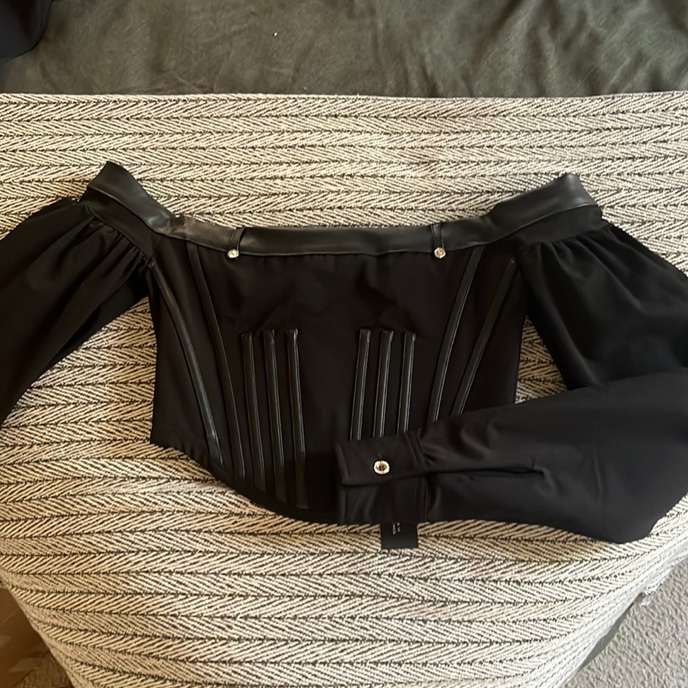 Maniere De Voir Black Corset Style Off Shoulder Top